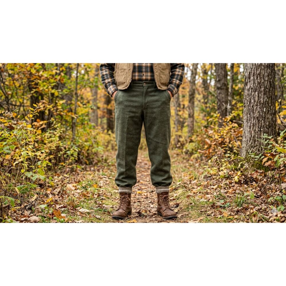 VTG Codet Heavy Wool Hunting Pants Green 44x27 Warm Winter Workwear Canada